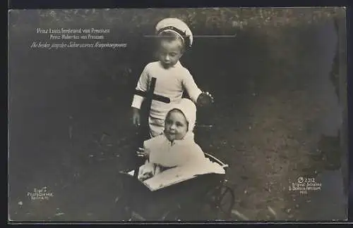 AK Prinz Louis Ferdinand u. Prinz Hubertus von Preussen, Bollerwagen