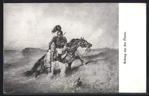 AK 75 Jahre österr. Gendarmerie 1849 - 1924, Rettung aus den Fluten, Polizei