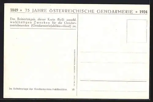 AK 75 Jahre Österreichische Gendarmerie 1924, K. K. Gendarmerie 1914-1918