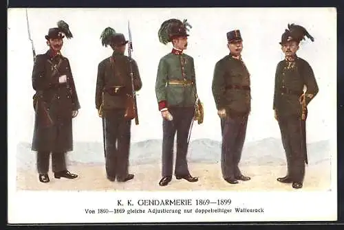 AK K. K. Gendarmerie in den Uniformen von 1869-1899