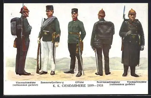 AK K. K. Gendarmerie, verschiedene Ränge und ihre Uniformen