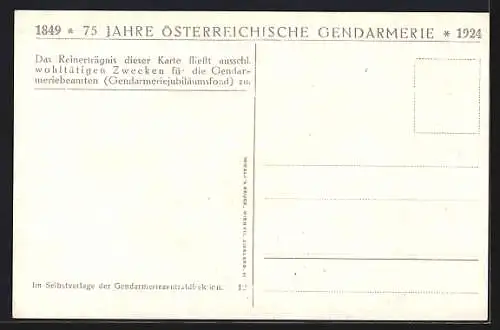 AK 75 Jahre Österreichische Gendarmerie 1924, K. K. Gendarmerie 1899-1918, Rittmeister, Stabsoffizier