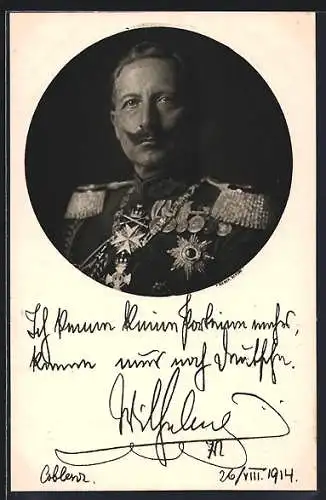 AK Kaiser Wilhelm II. in Uniform mit Orden und Epauletten, Brustbild