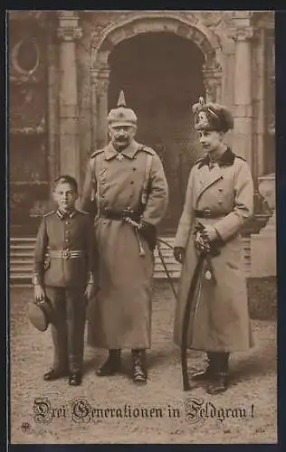 AK Drei Generationen in Feldgrau, Kaiser Wilhelm II., Kropnprinz und Prinz Wilhelm, Montage