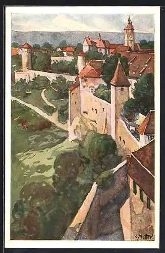 Künstler-AK Karl Mutter: Rothenburg o. T., Stadtmauer