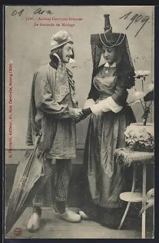 AK Ancien Costumes Bressans, la Demande en Mariage, Heiratsantrag in Volkstracht