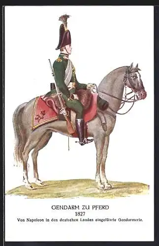 AK 75 Jahre Österreichische Gendarmerie, 1849-1924, Gendarm zu Pferd, 1827