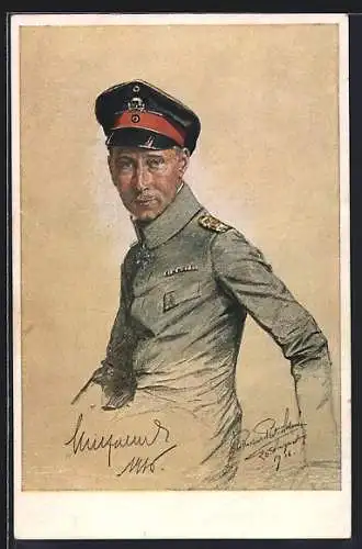 Künstler-AK Kronprinz Wilhelm von Preussen in Uniform mit Schirmmütze