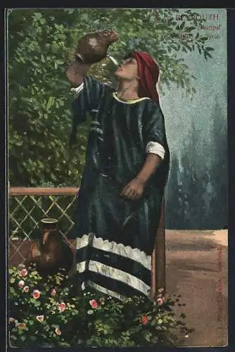 AK Beyrouth, Frau beim Trinken aus einem Krug in einem Rosengarten