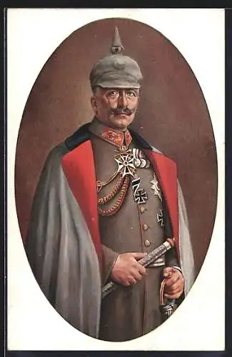 AK Kaiser Wilhelm II. mit Pickelhaube und Orden, gemalt von R. Grabendorff