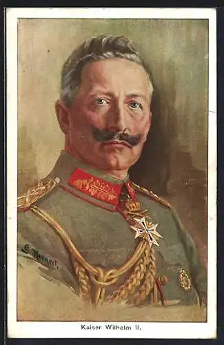 Künstler-AK Kaiser Wilhelm II. in feldgrauer Uniform