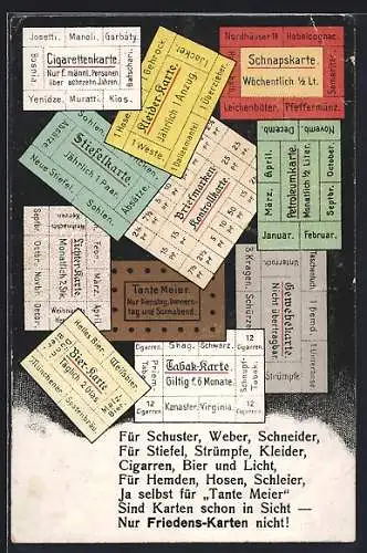 AK Für Schuster, Weber, Schneider..., Briefmarken-Kontrollkarte, Schnapskarte, Bierkarte, Cigarettenkarte