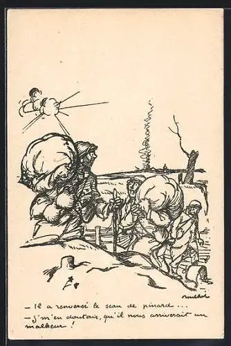 Künstler-AK Francisque Poulbot: Französische Soldaten schaffen Proviant heran