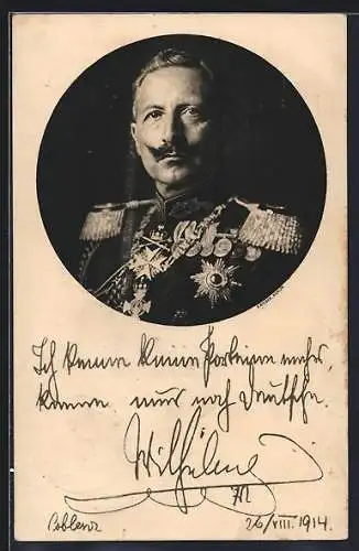 AK Kaiser Wilhelm II. in Uniform mit Orden und Epauletten, Brustbild