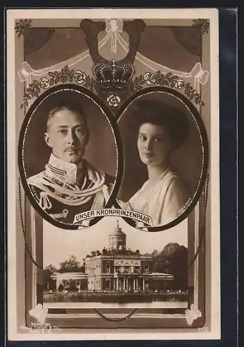 AK Kronprinz Wilhelm von Preussen mit Gattin im Portrait, Königshaus