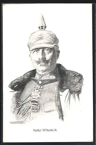 Künstler-AK Kaiser Wilhelm II. mit Pickelhelm