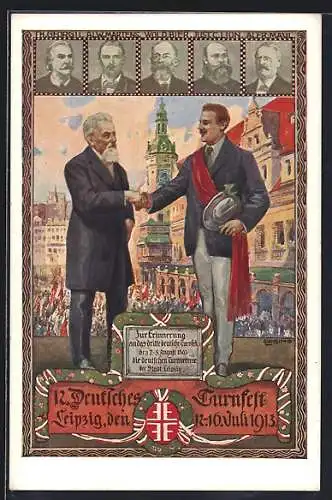 AK Leipzig, XII. Deutsches Turnfest 1913, Karte Nr. 5, Herz und Hand dem Vaterland!