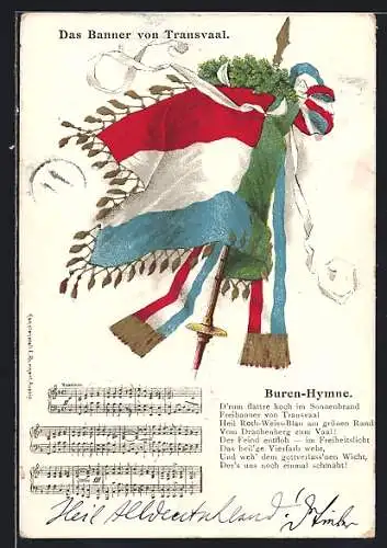 AK Das Banner von Transvaal, Burne-Hymne in Text- und Notenzeilen