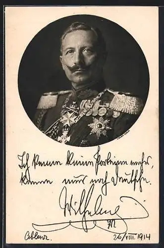 AK Kaiser Wilhelm II. in Uniform mit Orden und Epauletten, Brustbild