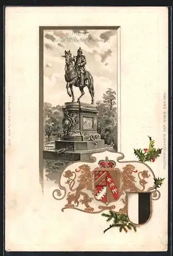 Passepartout-Lithographie Matz, Kaiser Wilhelm-Denkmal und Wappen