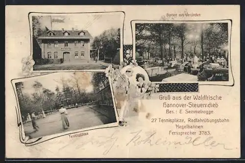 AK Hannover, Der Gasthof Steuerndieb, Garten mit Veranden, Tennisplätze