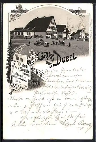 Lithographie Dobel /Württ. Schwarzwald, Hotel & Pension zur Sonne