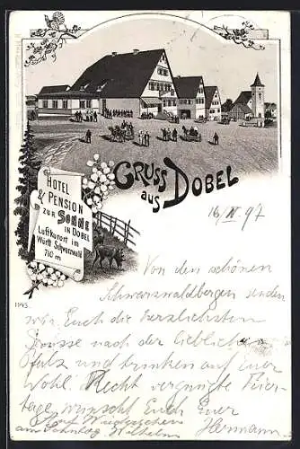 Lithographie Dobel /Württ. Schwarzwald, Hotel und Pension zur Sonne