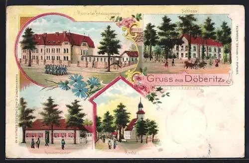 Lithographie Döberitz, Kaserne des Arbeitskomando, Schloss