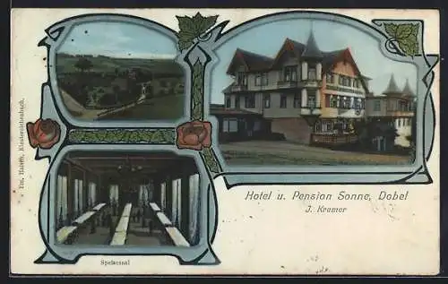 AK Dobel /Schwarzwald, Hotel und Pension Sonne von J. Kramer, Speisesaal