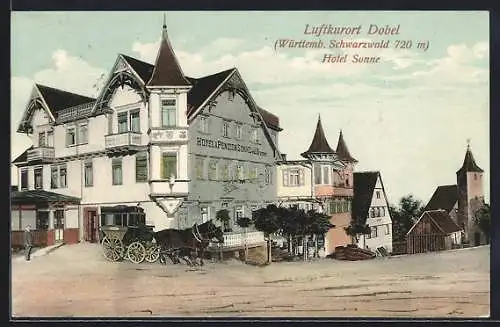 AK Dobel /Württemb. Schwarzwald, Hotel Sonne mit Pferdewagen