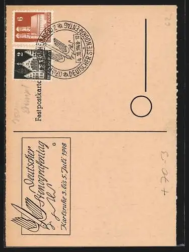 Künstler-AK Karlsruhe, Deutscher Stenographentag 1948, Marktplatz