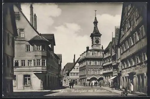 AK Aalen, Strasse am Marktplatz mit Gasthaus und Metzgerei Schwanen