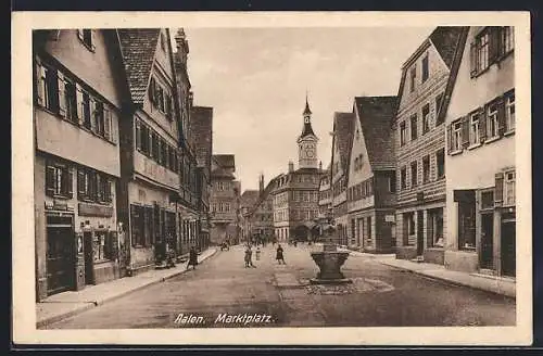 AK Aalen, Geschäfte am Marktplatz, Strassenblick