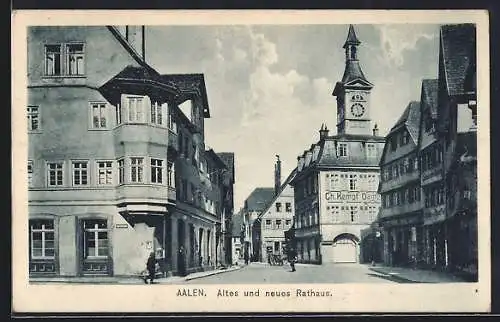 AK Aalen, Altes und neues Rathaus, Strassenblick