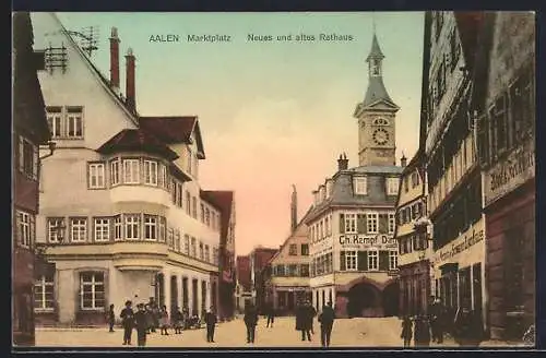 AK Aalen, Strasse am Marktplatz, Neues und altes Rathaus