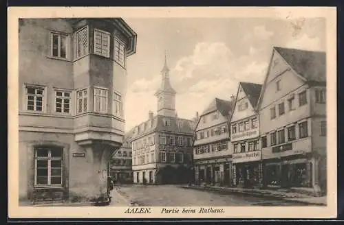 AK Aalen, Strasse beim Rathaus mit Conditorei Albert Pahl