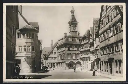 AK Aalen, Strasse am Marktplatz mit Gasthaus & Metzgerei zum Schwanen