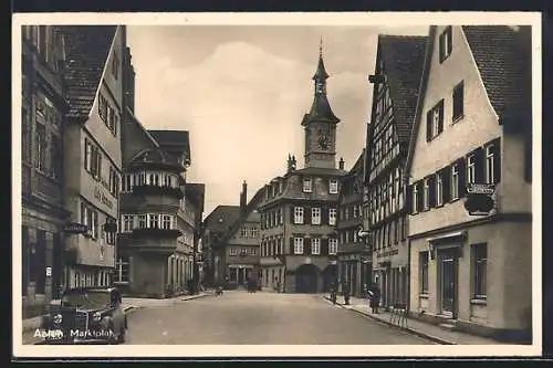 AK Aachen, Bäckerei Widmann, Café Ammann und Apotheke am Marktplatz, Strassenansicht