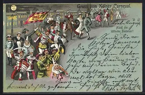 Lithographie Köln, Nächtlicher Umzug zum Karneval