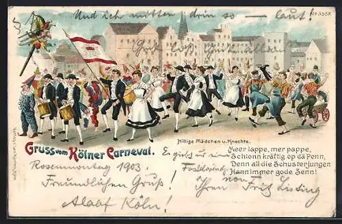 Lithographie Köln, Hillige Mädchen und Knechte, Karneval