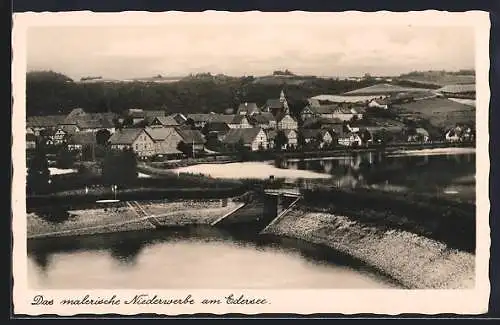 AK Niederwerbe /Edersee, Ortsansicht mit Edertalsperre-Staubecken