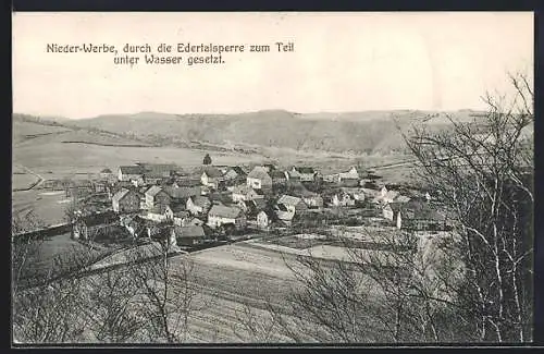 AK Niederwerbe /Edertalsperre, Niederwerbe, durch die Edertalsperre zum Teil unter Wasser gesetzt