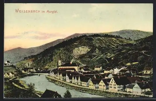 AK Weisenbach, Generalansicht mit Brücke und Promenade