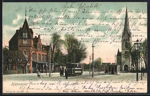 AK Hannover, Strassenbahn vor dem Pferdethurm
