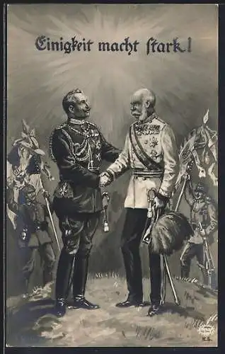 Künstler-AK Friedrich Kaskeline: Kaiser Franz Josef I. von Österreich mit Kaiser Wilhelm II.