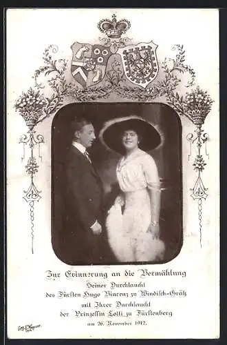 AK Vermählung Fürst Hugo Vincenz zu Windisch-Grätz mit Prinzessin Lotti zu Fürstenberg 1912, Wappen