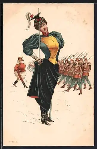 Lithographie Frauen als Soldaten im 20. Jh., Zukunft, Emanzipation