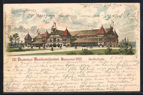 AK Hannover, XIV. Deutsches Bundesschiessen 1903, Gesamtansicht der Festhalle