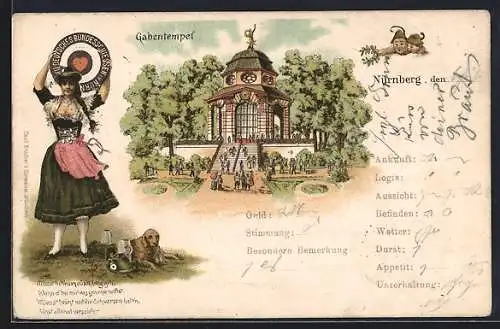 Lithographie Nürnberg, XII. Deutsches Bundesschiessen, Gabentempel