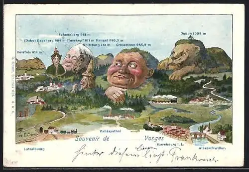 Künstler-AK Spitzberg, Grossmann und Donon mit Berggesichtern